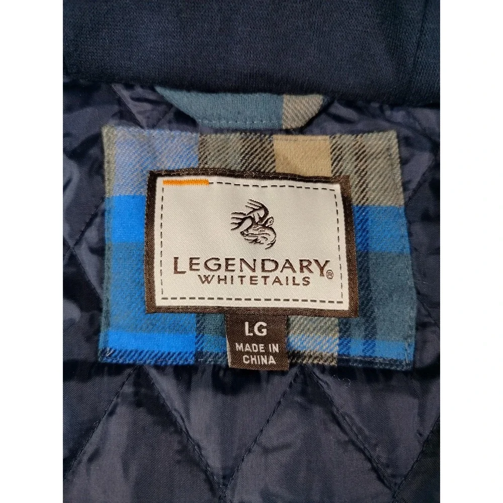 Legendary Whitetails Jacket Mens Large Blue Plaid Flannel Hooded Quilted Shacket